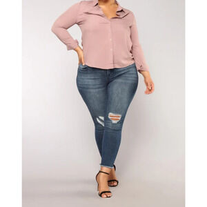 Fashion Nova Women's Collared Button Up Shirt Mauve 1X You Better Work Shirt